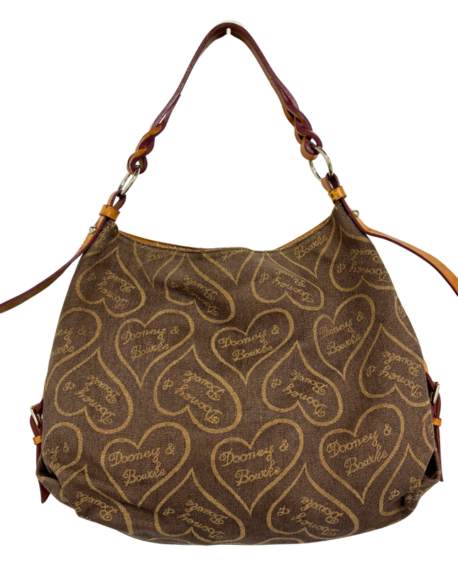 Dooney & Bourke Vintage Signature Red Lining Y2K Heart Canvas Hobo Bag