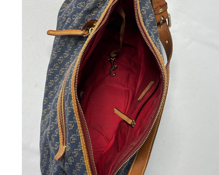 Dooney & Bourke Y2K Vachetta Leather Trim & Duck Fob Monogram Hobo Bag
