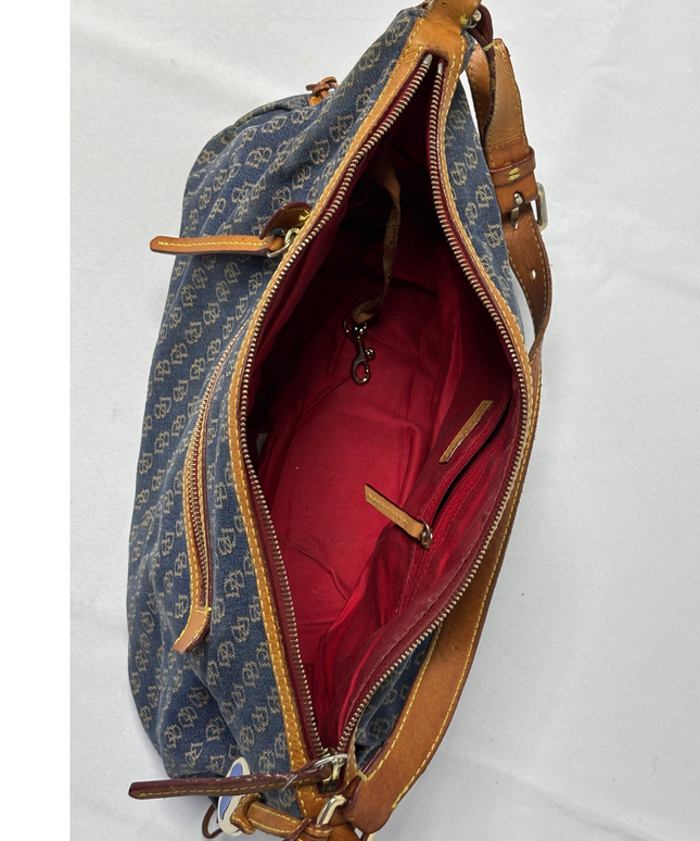 Dooney & Bourke Y2K Vachetta Leather Trim & Duck Fob Monogram Hobo Bag