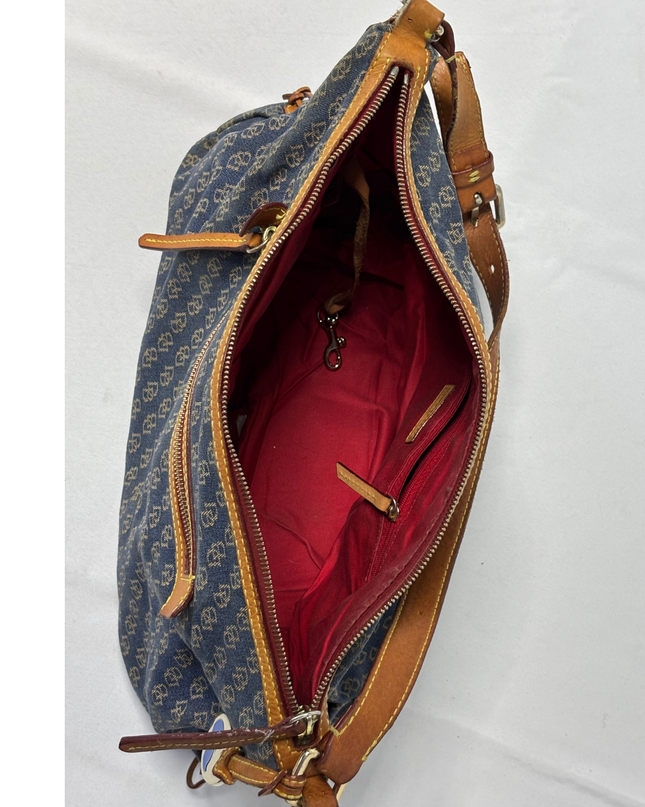 Dooney & Bourke Y2K Vachetta Leather Trim & Duck Fob Monogram Hobo Bag