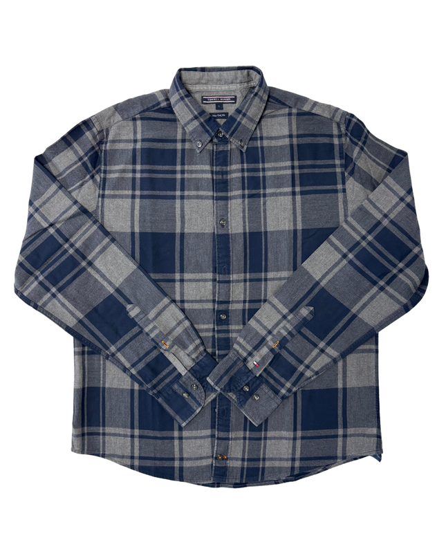 Tommy Hilfiger New York Fit Navy & Grey Checkered Flannel Shirt - L