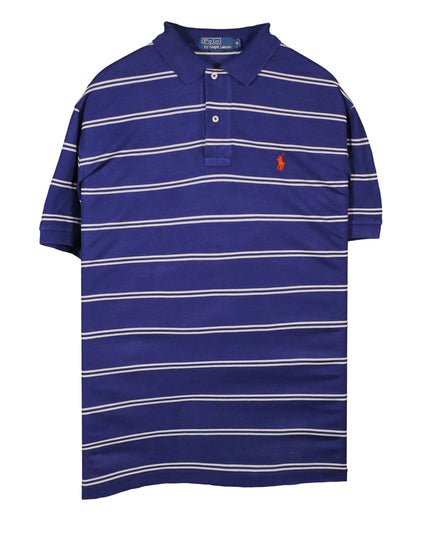 Ralph Lauren Striped Hi-Low Hem Cotton Blue Polo Shirt