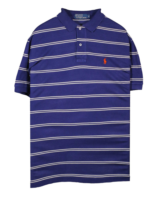 Ralph Lauren Striped Hi-Low Hem Cotton Blue Polo Shirt