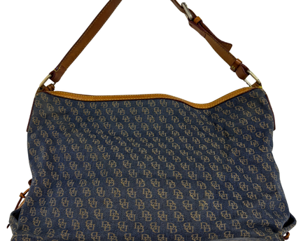 Dooney & Bourke Y2K Vachetta Leather Trim & Duck Fob Monogram Hobo Bag