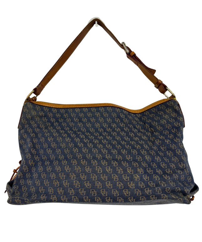 Dooney & Bourke Y2K Vachetta Leather Trim & Duck Fob Monogram Hobo Bag