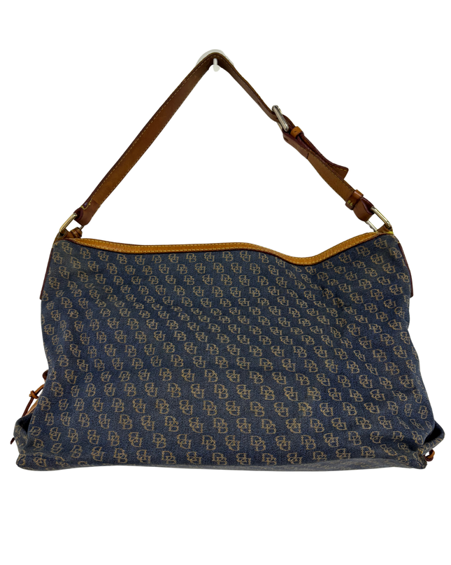 Dooney & Bourke Y2K Vachetta Leather Trim & Duck Fob Monogram Hobo Bag