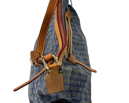 Dooney & Bourke Y2K Vachetta Leather Trim & Duck Fob Monogram Hobo Bag