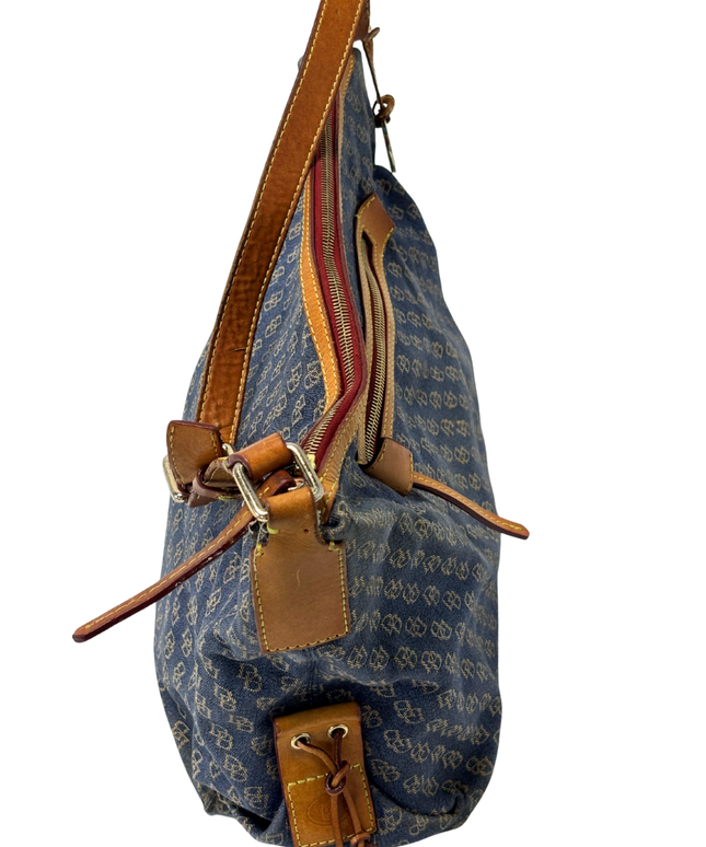 Dooney & Bourke Y2K Vachetta Leather Trim & Duck Fob Monogram Hobo Bag