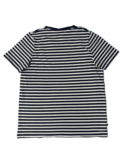 Le Coq Sportif Striped Navy & White Logo T-Shirt - M