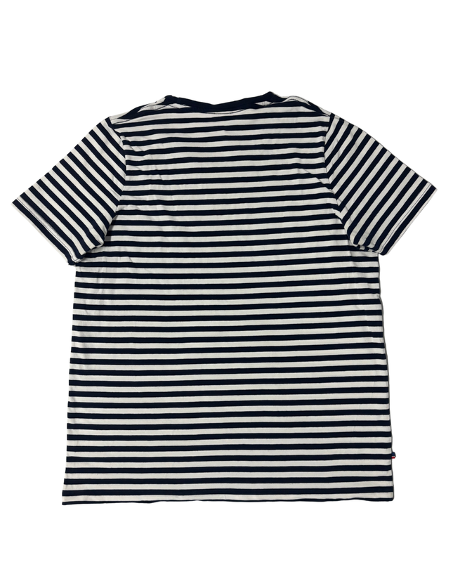 Le Coq Sportif Striped Navy & White Logo T-Shirt - M