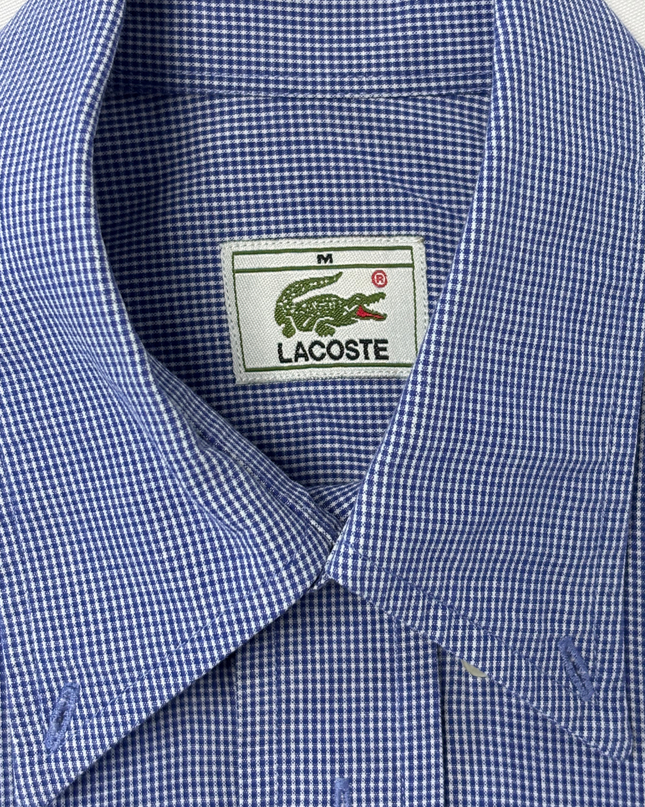 Lacoste Blue Micro Check Short-Sleeve Cotton Shirt