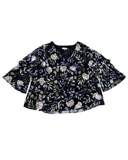 Calvin Klein Floral Flared Sleeve Sheer Blouse - XL