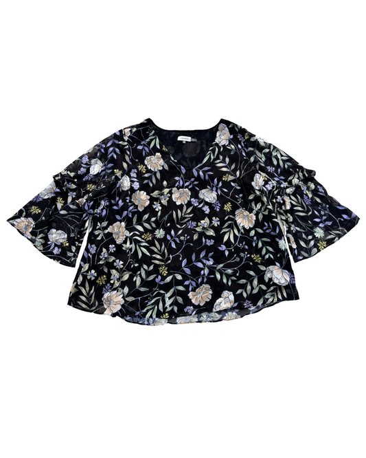 Calvin Klein Floral Flared Sleeve Sheer Blouse - XL