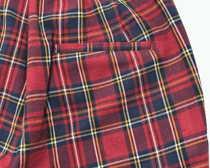 ZARA Red & Navy Tartan Plaid Elastic Waist Slim Trousers