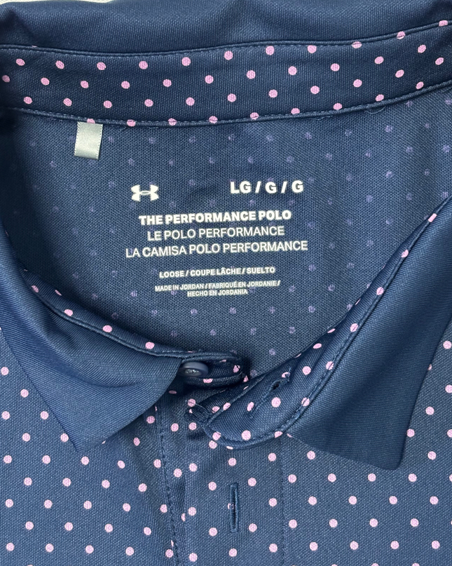 Under Armour Navy Blue & Pink Polka Dot Performance Polo Shirt