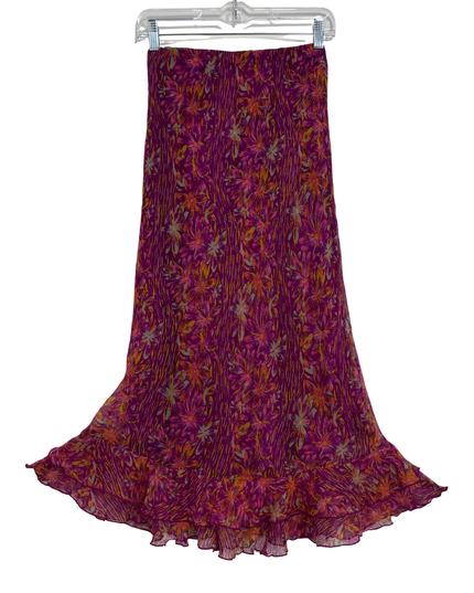 Laura Petites Purple & Orange Floral Ruffle Hem Midi Skirt - XS | Waist: 23"