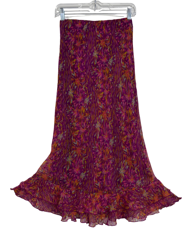 Laura Petites Purple & Orange Floral Ruffle Hem Midi Skirt - XS | Waist: 23"