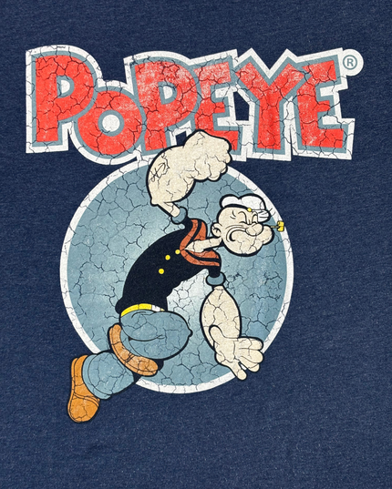 Popeye Vintage Distressed Navy Blue Graphic Cartoon T-Shirt - L