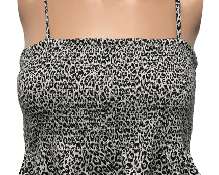 American Eagle Black & White Leopard Print Smocked Ruffle Hem Crop Cami Top