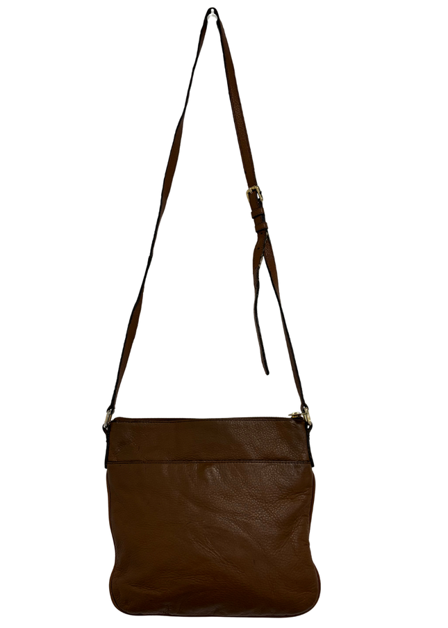 Michael Kors Brown Pebbled Leather Double Zip Crossbody Bag