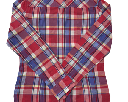 Tommy Hilfiger Red & Blue Plaid Fitted Long-Sleeve Shirt - XS