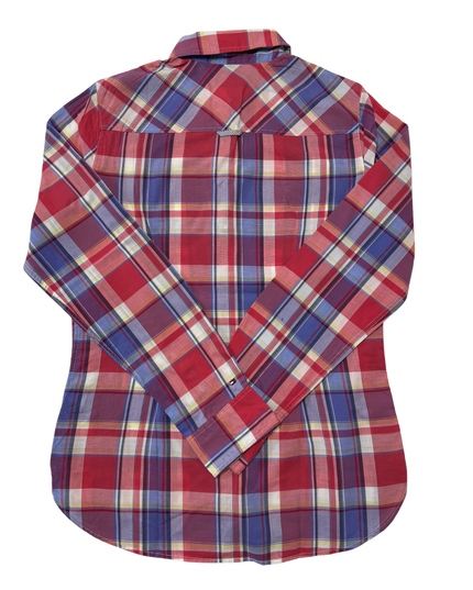 Tommy Hilfiger Red & Blue Plaid Fitted Long-Sleeve Shirt - XS