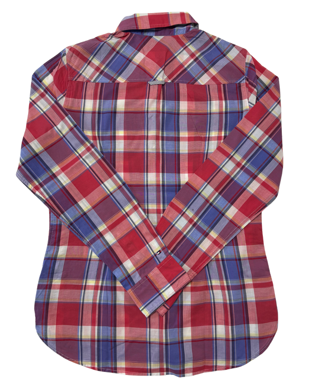 Tommy Hilfiger Red & Blue Plaid Fitted Long-Sleeve Shirt - XS