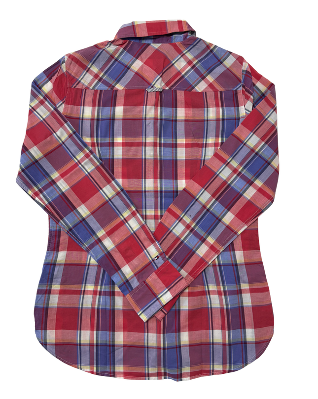 Tommy Hilfiger Red & Blue Plaid Fitted Long-Sleeve Shirt - XS