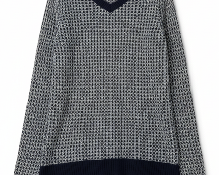 Lee Cooper V-Neck Textured Navy & Grey Marl Knit Sweater