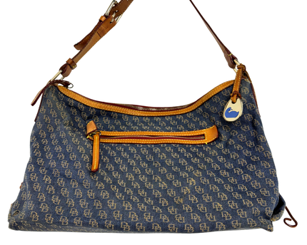 Dooney & Bourke Y2K Vachetta Leather Trim & Duck Fob Monogram Hobo Bag