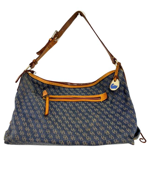 Dooney & Bourke Y2K Vachetta Leather Trim & Duck Fob Monogram Hobo Bag