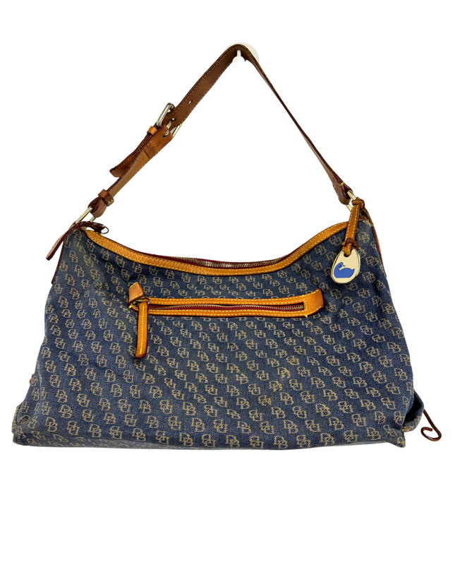 Dooney & Bourke Y2K Vachetta Leather Trim & Duck Fob Monogram Hobo Bag