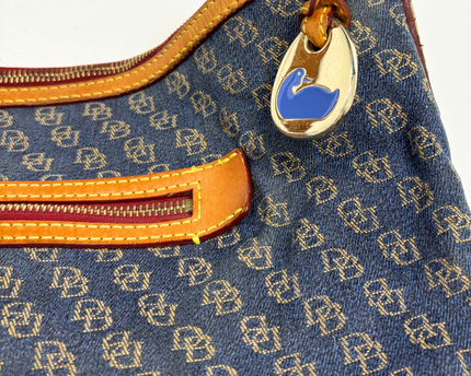 Dooney & Bourke Y2K Vachetta Leather Trim & Duck Fob Monogram Hobo Bag