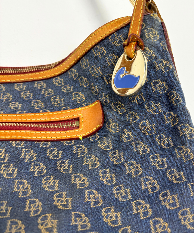 Dooney & Bourke Y2K Vachetta Leather Trim & Duck Fob Monogram Hobo Bag