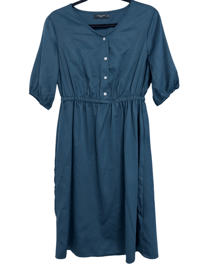 Austin Reed London Teal Button-Front Elasticated Waist Midi Dress