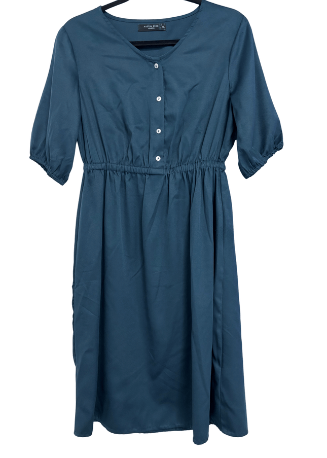 Austin Reed London Teal Button-Front Elasticated Waist Midi Dress