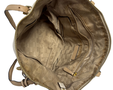 Michael Kors Pebbled Leather Contrast Tan Straps & Gold Charm Tote Bag