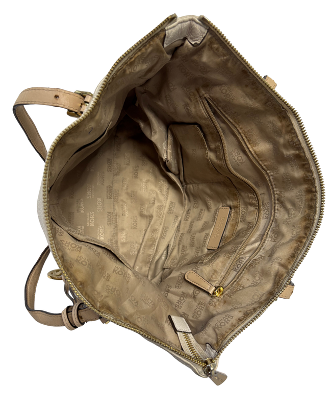 Michael Kors Pebbled Leather Contrast Tan Straps & Gold Charm Tote Bag