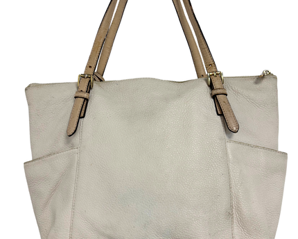 Michael Kors Pebbled Leather Contrast Tan Straps & Gold Charm Tote Bag