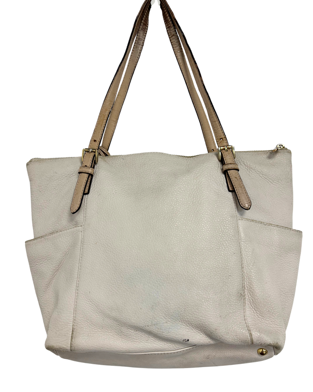 Michael Kors Pebbled Leather Contrast Tan Straps & Gold Charm Tote Bag