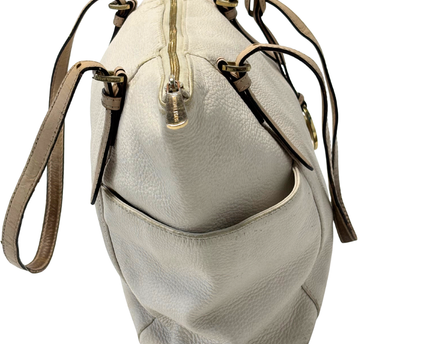 Michael Kors Pebbled Leather Contrast Tan Straps & Gold Charm Tote Bag