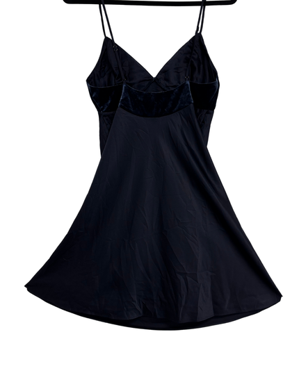 Oysho Navy Blue Satin & Velvet Detail Slip Dress - XS