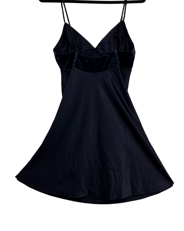Oysho Navy Blue Satin & Velvet Detail Slip Dress - XS