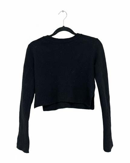 AllSaints Black Wool-Blend Cropped V-Neck Cardigan