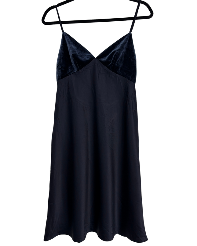 Oysho Navy Blue Satin & Velvet Detail Slip Dress - XS