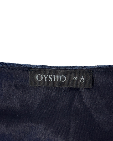 Oysho Navy Blue Satin & Velvet Detail Slip Dress - XS