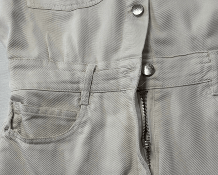 Zara Ecru Denim Utility Short Sleeve Romper Jumpsuit