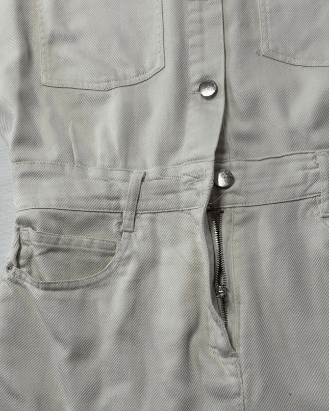 Zara Ecru Denim Utility Short Sleeve Romper Jumpsuit