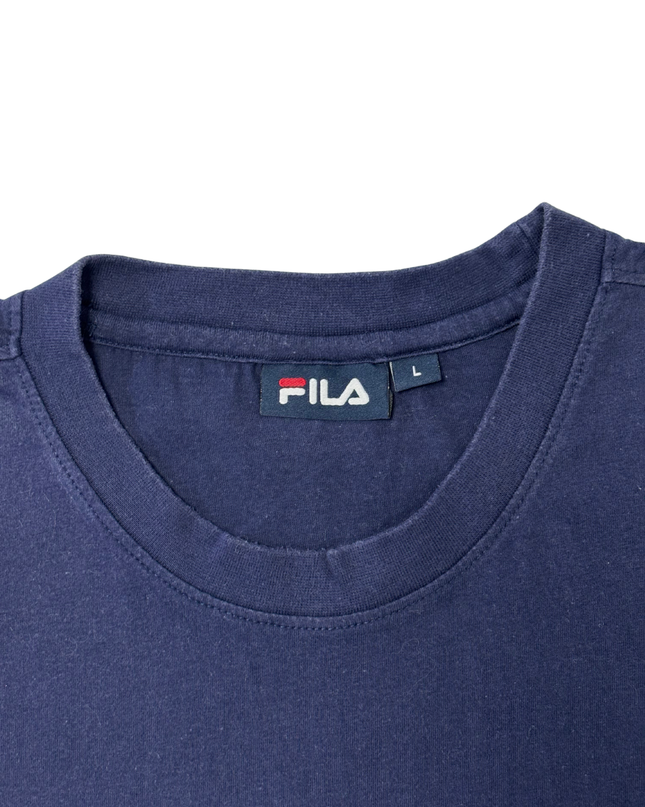 FILA Bold Logo Navy Blue Graphic Cotton T-Shirt - M