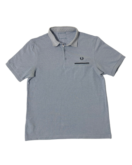 Fred Perry Chambray Collar Sky Blue Textured Polo Shirt - S